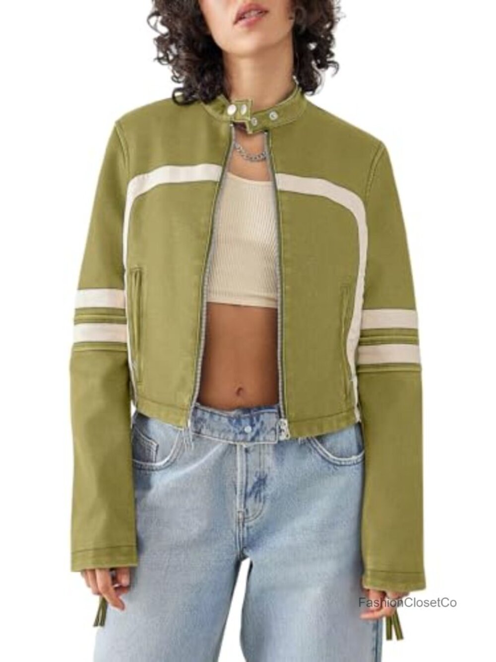 Faux Leather Jacket Cropped Racer Moto Biker Coat Women